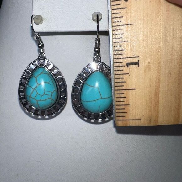 Silver Tone And Faux Turquoise Dangle Earrings - Picture 4 of 6